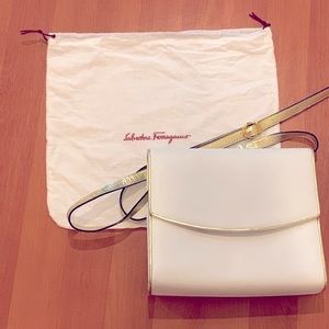 White Ferragamo Bag Gold Trim